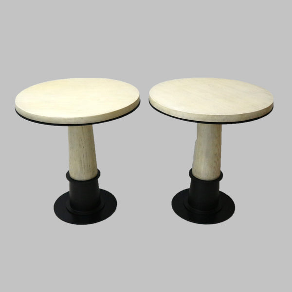 Pair of Arteriors Kamile Iron & Oak End Tables