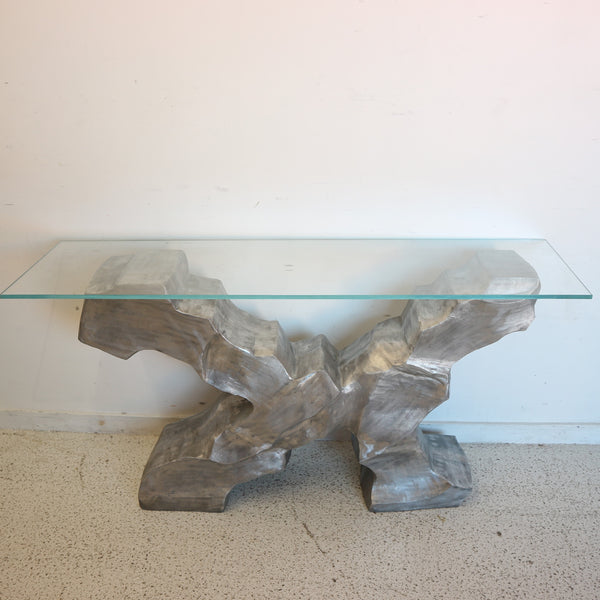 Cast Aluminum Glass Top Console