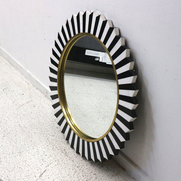 Round Black & White Bone Mirror