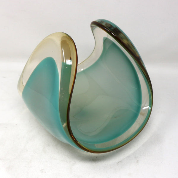 Blue & Amber Glass Folded Bowl