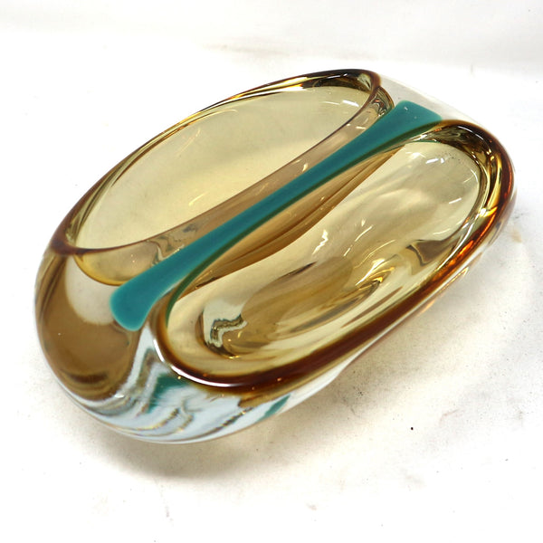 Amber & Teal Glass Long Divided Bowl