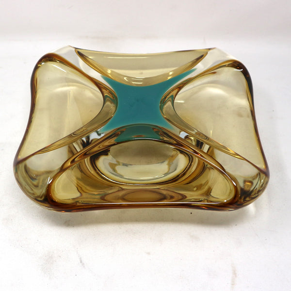 Amber & Teal Glass Square Divided Bowl