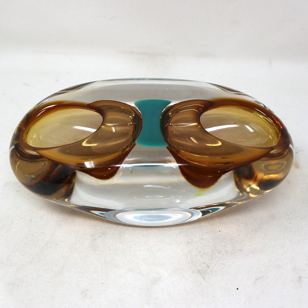 Amber & Teal Glass Divided Bowl