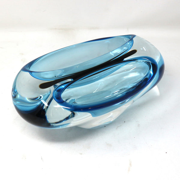 Blue & Black Glass Long Divided Bowl