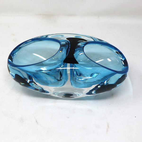 Blue & Black Glass Divided Bowl