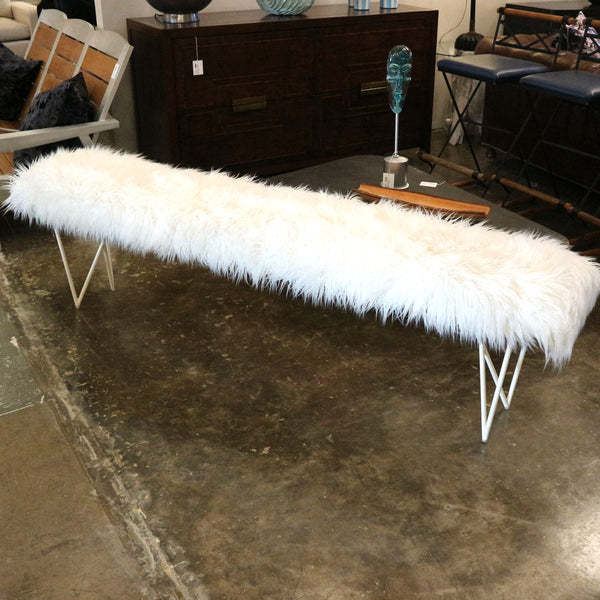 White Faux Fur Bench