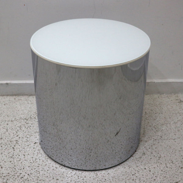 Round Chrome & White Glass Side Table