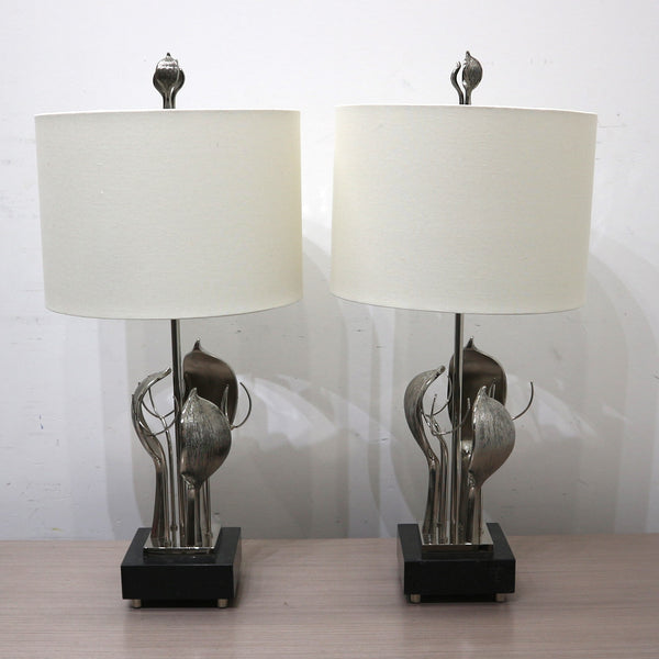 Pair of Nickel & Granite Table Lamps