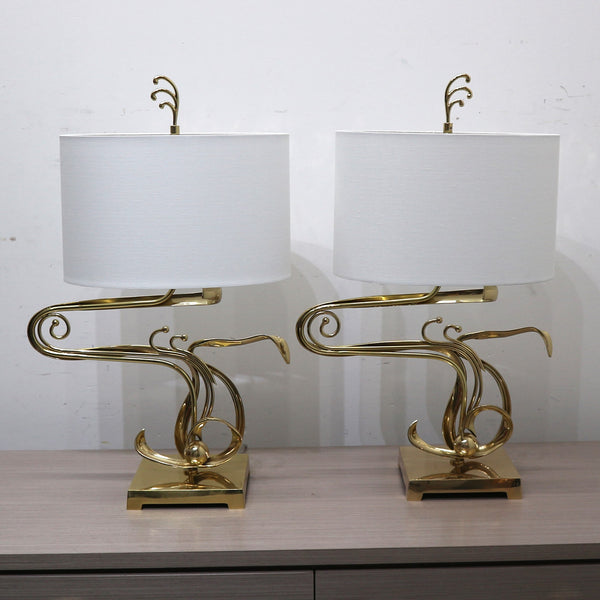 Pair of Fete Brass Table Lamps