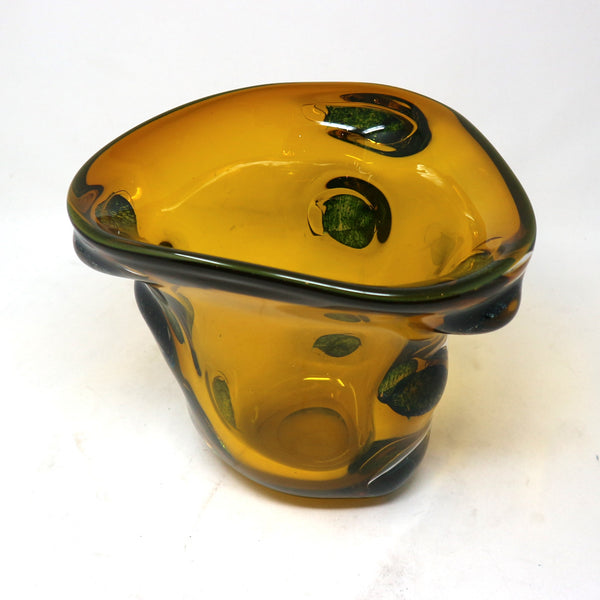 Yellow & Green Art Glass Bowl Vase