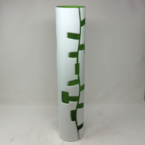 Lime Green & White Tall Ceramic Vase