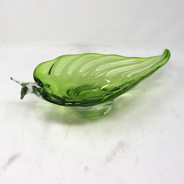 Green Glass Leaf Bowl