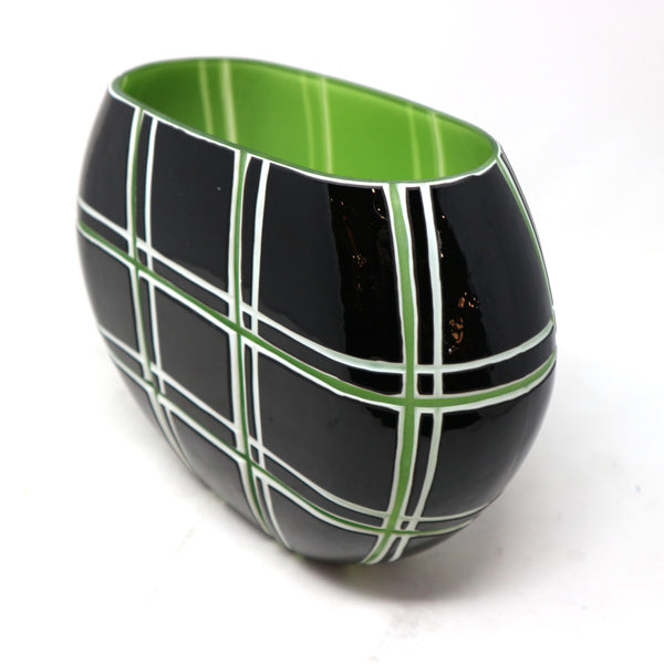 Green & Black Ceramic Plaid Vase