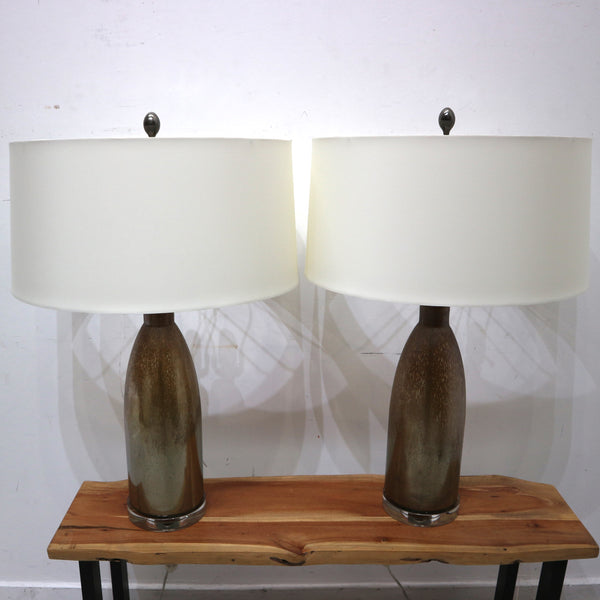 Pair of Bronze & Blue Ombre Ceramic Lamps