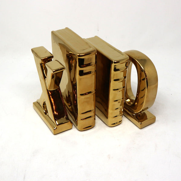 Set of 4 Gold Ceramic Books w/ “XO” Bookends