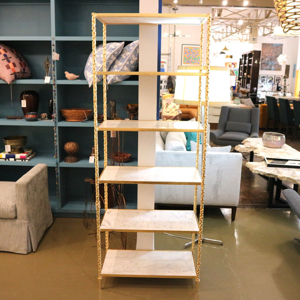 Gold Leaf Braided Etagere w/White Marble