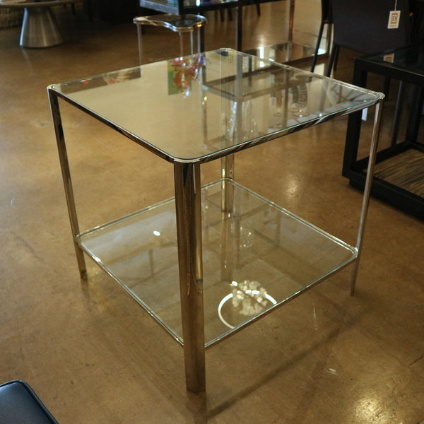 Pair Nickel & Glass Side Tables
