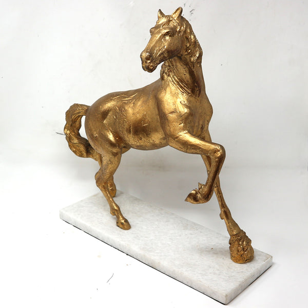 Cast Iron Horse on Marble Base Sculpture