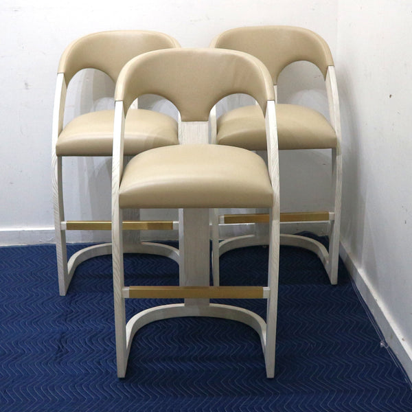 Set of 3 Delia Bar Stools Tan Leather