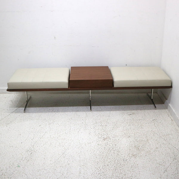 Bernhardt Leather, Wood & Chrome Bench