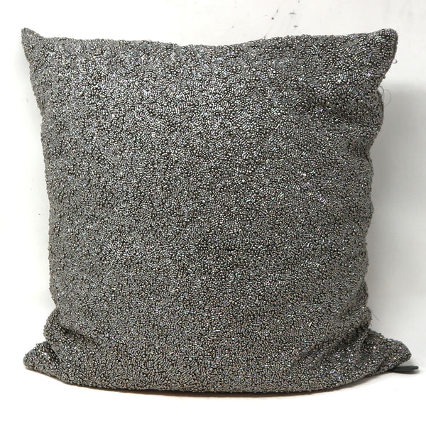 Iridescent Gray Beaded Throw Pillow