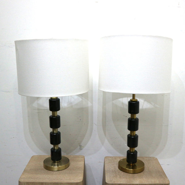 Pair Black Marble & Brass Lamps