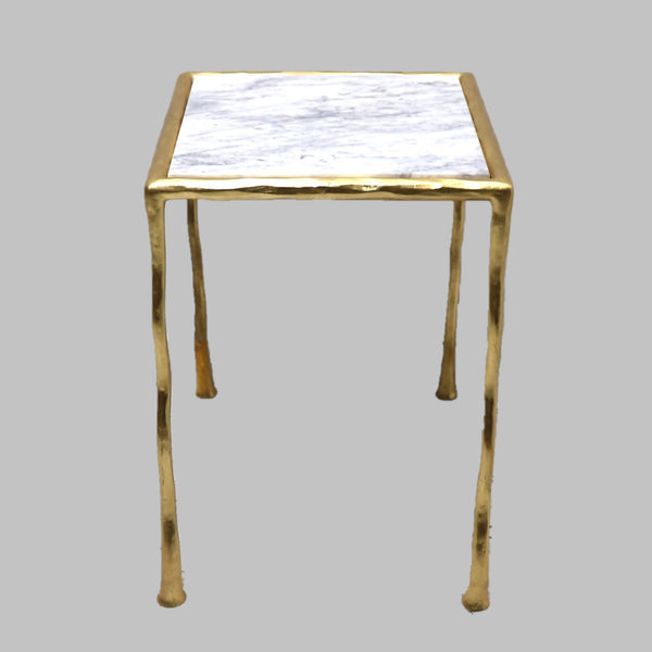 GV Cast Iron Gold Leaf Side Table w/ Marble