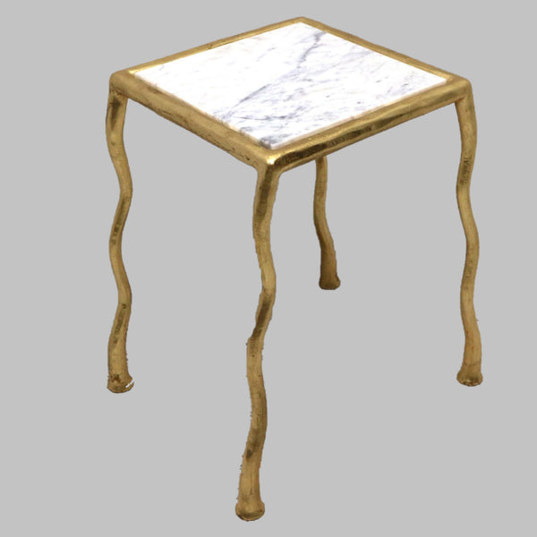 GV Cast Iron Gold Leaf Side Table w/ Marble
