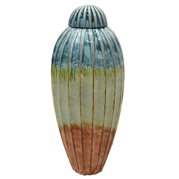 Large Fluted Ceramic Jar w/ Lid