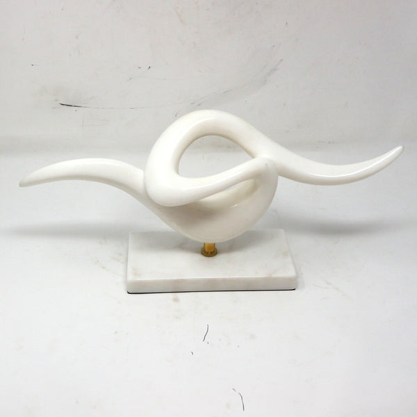 White Abstract Marble & Brass Sculpture