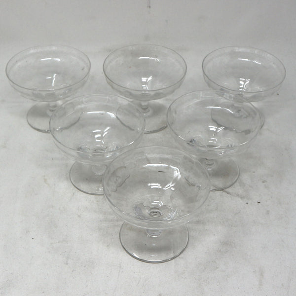 Set of 6 Fostoria Needle Etched Clover Champagne Coup