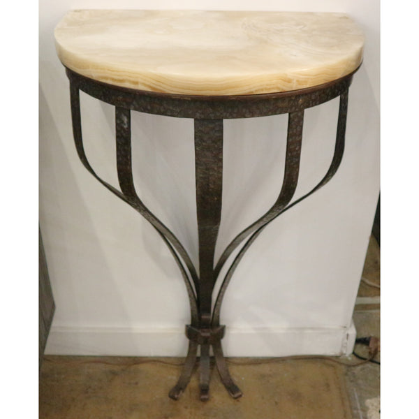 Antique Galerie De France Marble & Iron Demi Lune Console Table-1930’s