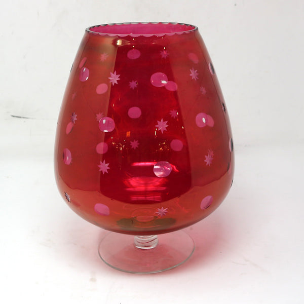 Large Footed Cranberry Glass Vase