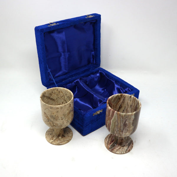 Set of 2 Onyx Goblets in Blue Velvet Case