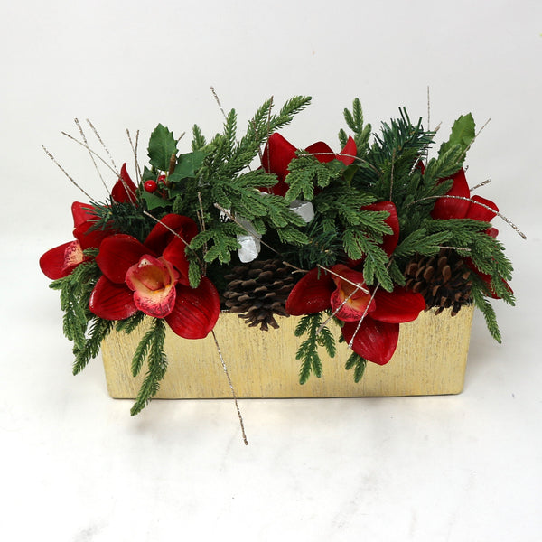 Holiday Orchids in Gold Container