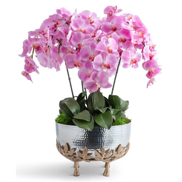 Light Pink Orchids in Mixed Metal Urn