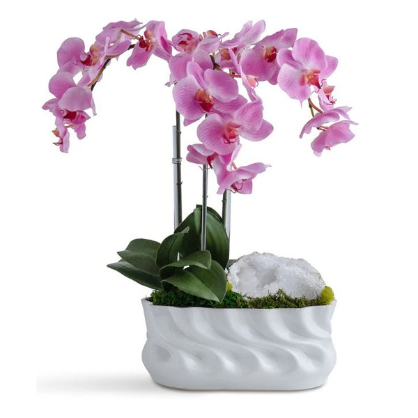 Triple Light Pink Orchid in White Ripple Vase