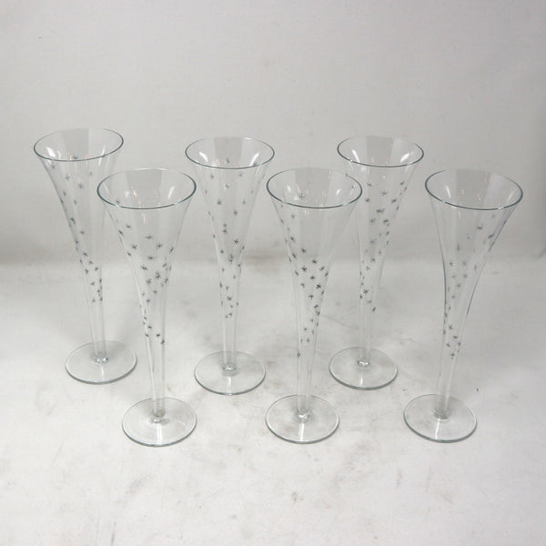 Set of 6 Etched Glass Champagne Flutes