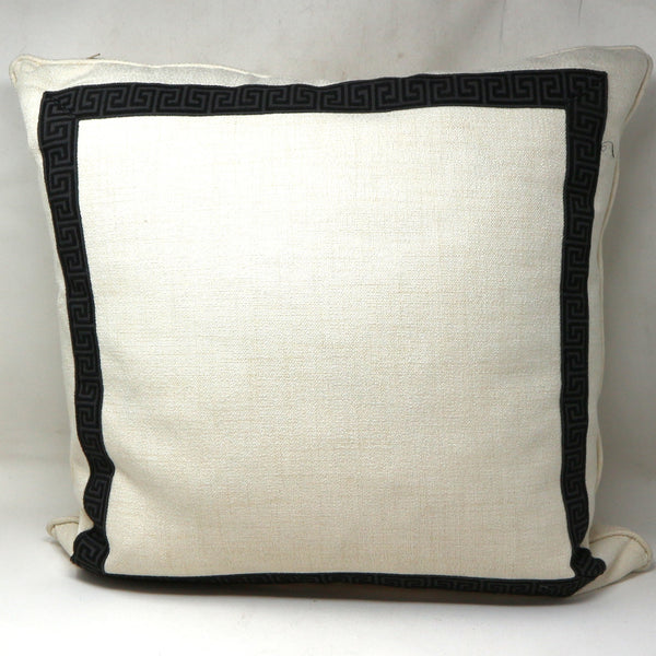 Pair of Ivory Pillows w/ Black Greek Key Border