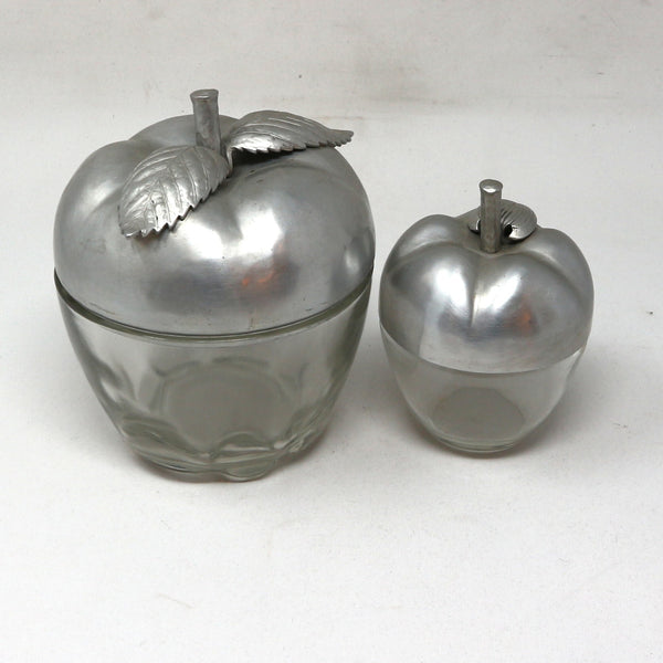 Set of 2 Metal & Glass Apple Jars