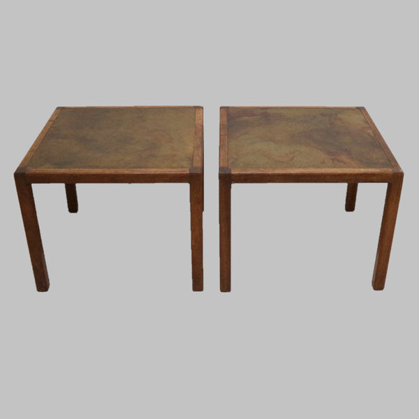 Pair of MCM Harry Lunstead Copper Inset Occasional Tables