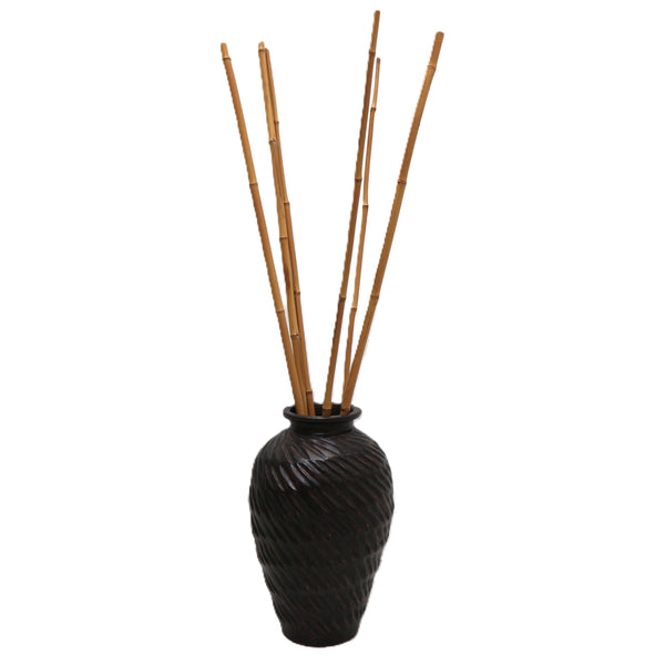 Brown Ceramic Vase w/ Bamboo Sticks