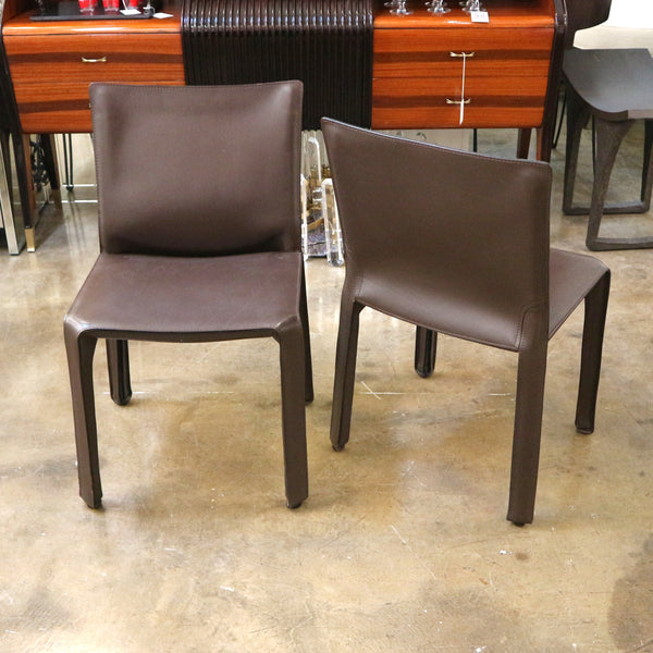 Set of 6 Brown Leather Cassina Chairs "as-is"