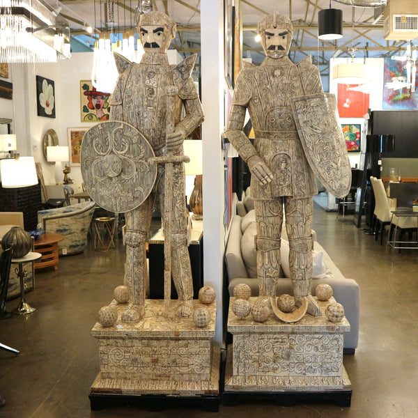 Set of 2 Antique Bone Soldier Statues “AS IS”