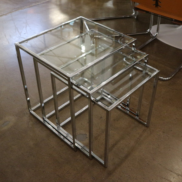 Set of 3 Milo Baughman Chrome & Glass Nesting Tables