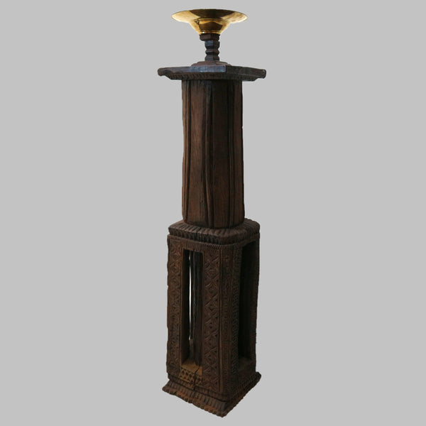 Wood Carved Pakistani Column Lamp