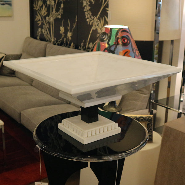 White & Black Marble Footed Centerpiece Bowl "as-is"