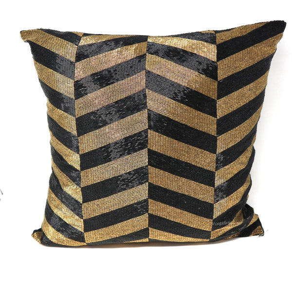 Black & Gold Beaded Pillow
